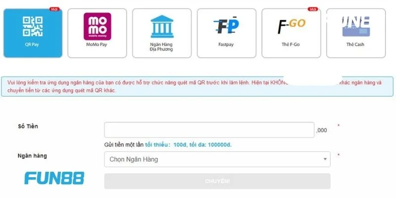 Nạp Tiền Fun88 2 Các hình thức nạp tiền Fun88 rất đa dạng và đều dễ thực hiện.